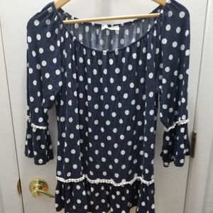 Rue JuJu top Navy Polka dot top XL